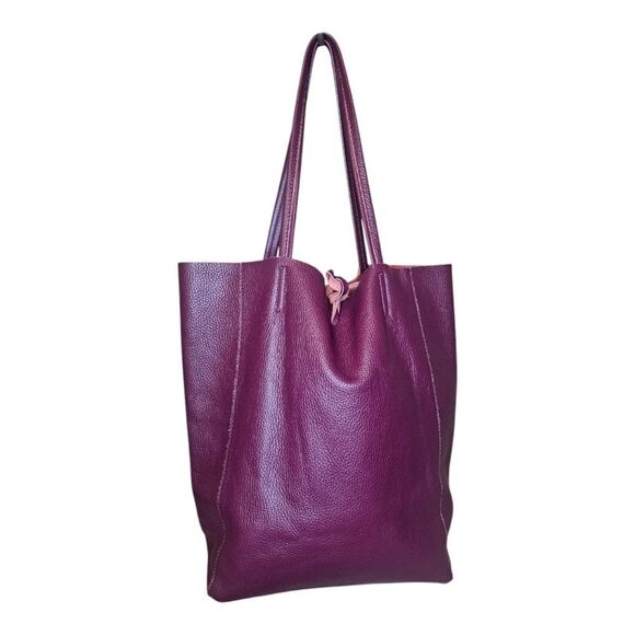 BORSE IN PELLE Red Leather Tote Shoulder Handbag Made in Italy - Picture 2 of 9